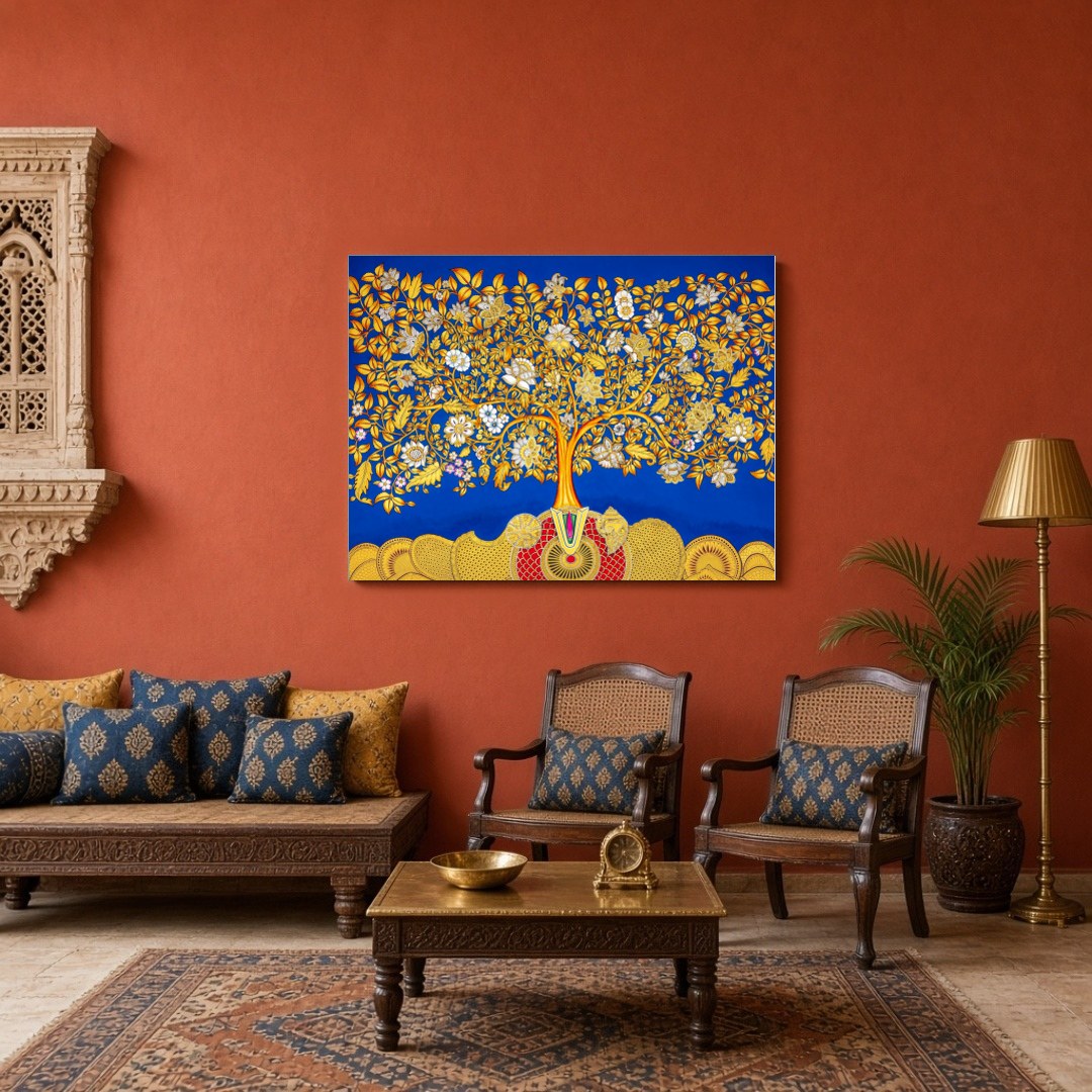 Celebrate spiritual harmony and traditional artistry with this magnificent Pichwai artwork, for Sitting Area