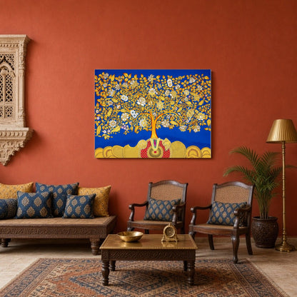 Celebrate spiritual harmony and traditional artistry with this magnificent Pichwai artwork, for Sitting Area