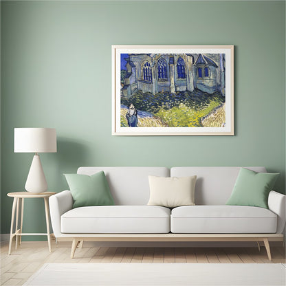 Immerse yourself in a radiant portrayal of a quaint village chapel, where vivid blues and vibrant for Hall