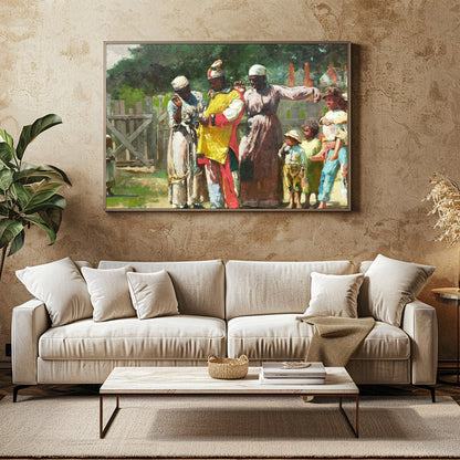 Experience the vivid charm of community life with this captivating piece. Rich in detail and color, for Family Room