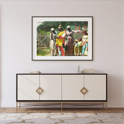 Experience the vivid charm of community life with this captivating piece. Rich in detail and color, for Foyer