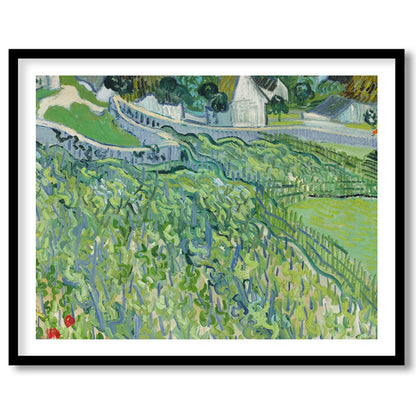 Immerse yourself in the lush beauty of this vibrant vineyard landscape. The artwork evokes the for area