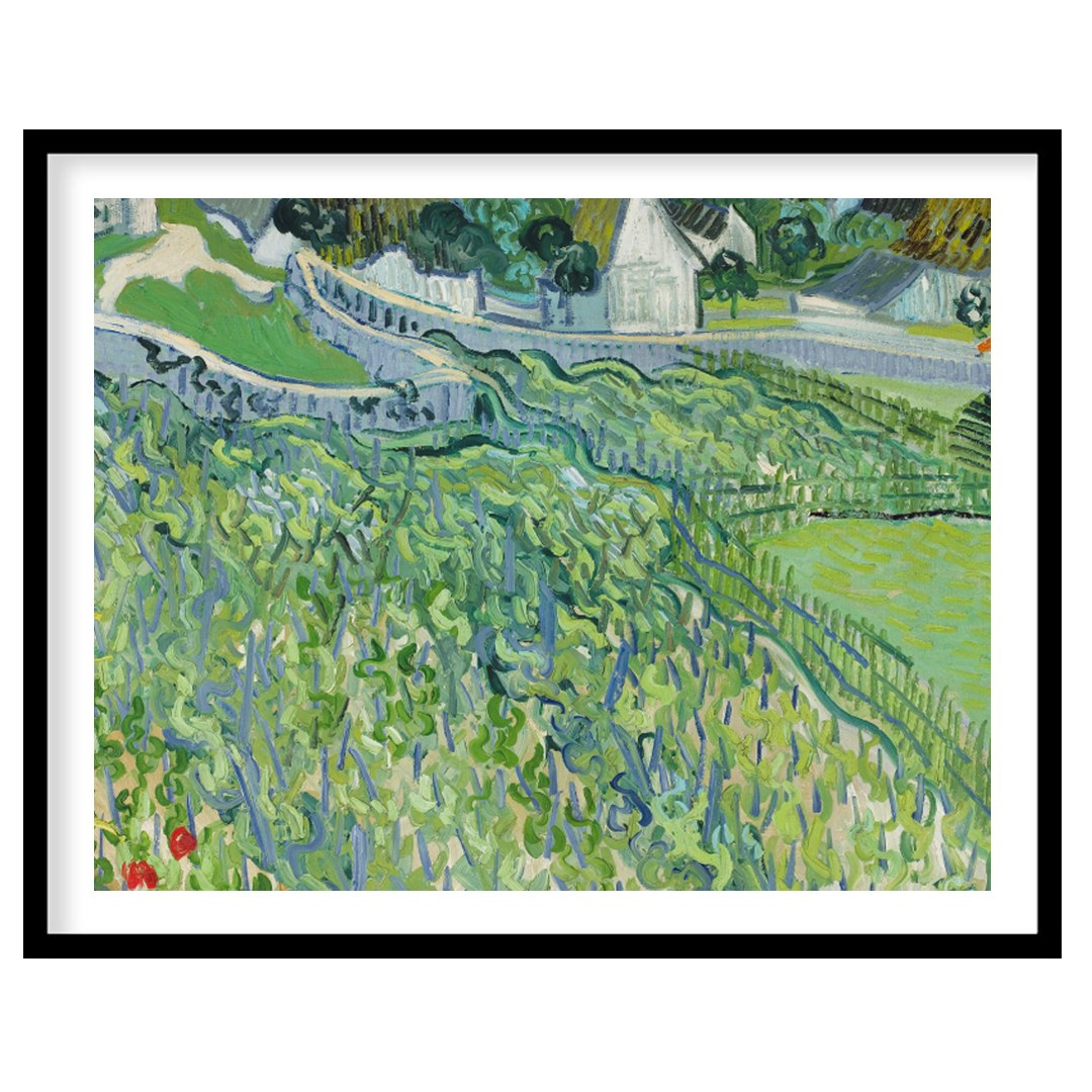 Immerse yourself in the lush beauty of this vibrant vineyard landscape. The artwork evokes the for area