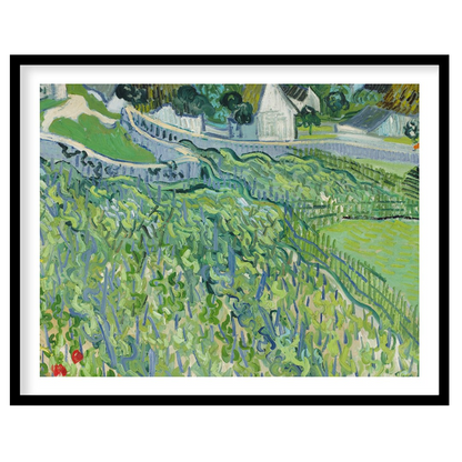 Immerse yourself in the lush beauty of this vibrant vineyard landscape. The artwork evokes the for area