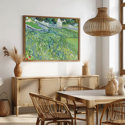 Immerse yourself in the lush beauty of this vibrant vineyard landscape. The artwork evokes the for Dining