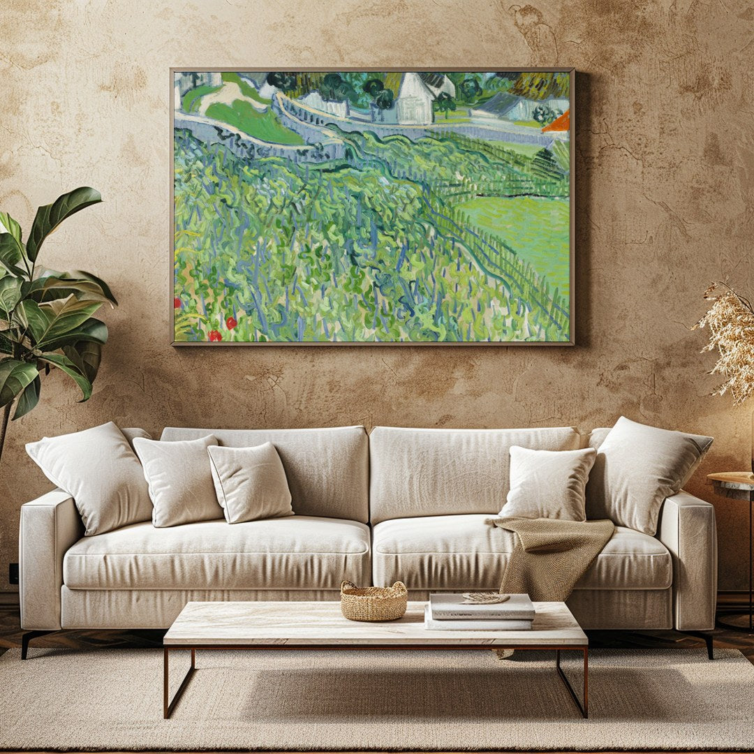 Immerse yourself in the lush beauty of this vibrant vineyard landscape. The artwork evokes the for Family Room