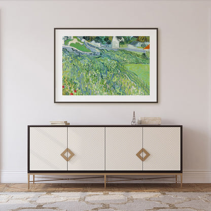 Immerse yourself in the lush beauty of this vibrant vineyard landscape. The artwork evokes the for Foyer