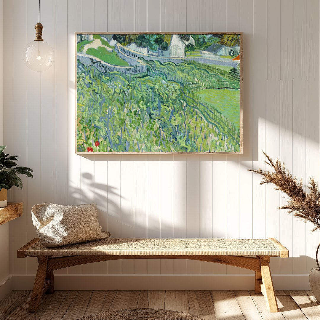 Immerse yourself in the lush beauty of this vibrant vineyard landscape. The artwork evokes the for Hallway