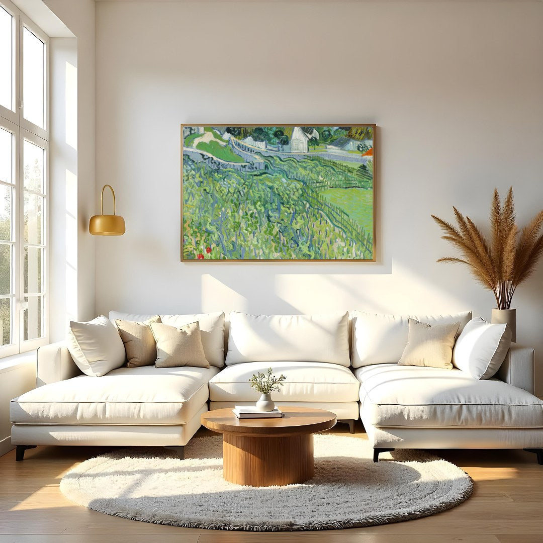Immerse yourself in the lush beauty of this vibrant vineyard landscape. The artwork evokes the for Living Room