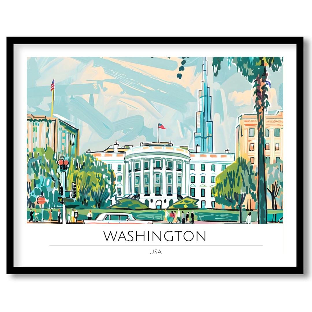 Capture the essence of Washington D.C. with this vibrant and dynamic illustration. Featuring the for decor