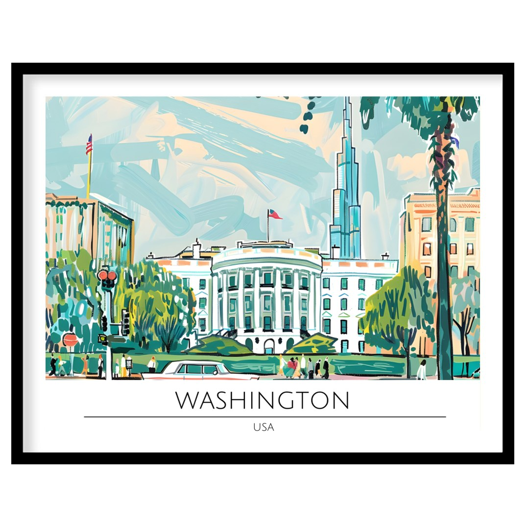 Capture the essence of Washington D.C. with this vibrant and dynamic illustration. Featuring the for decor