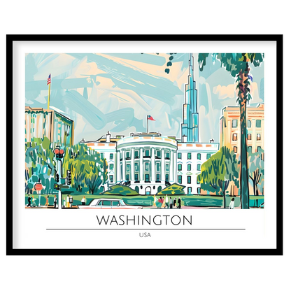 Capture the essence of Washington D.C. with this vibrant and dynamic illustration. Featuring the for decor