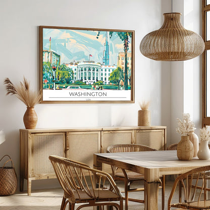 Capture the essence of Washington D.C. with this vibrant and dynamic illustration. Featuring the for Dining
