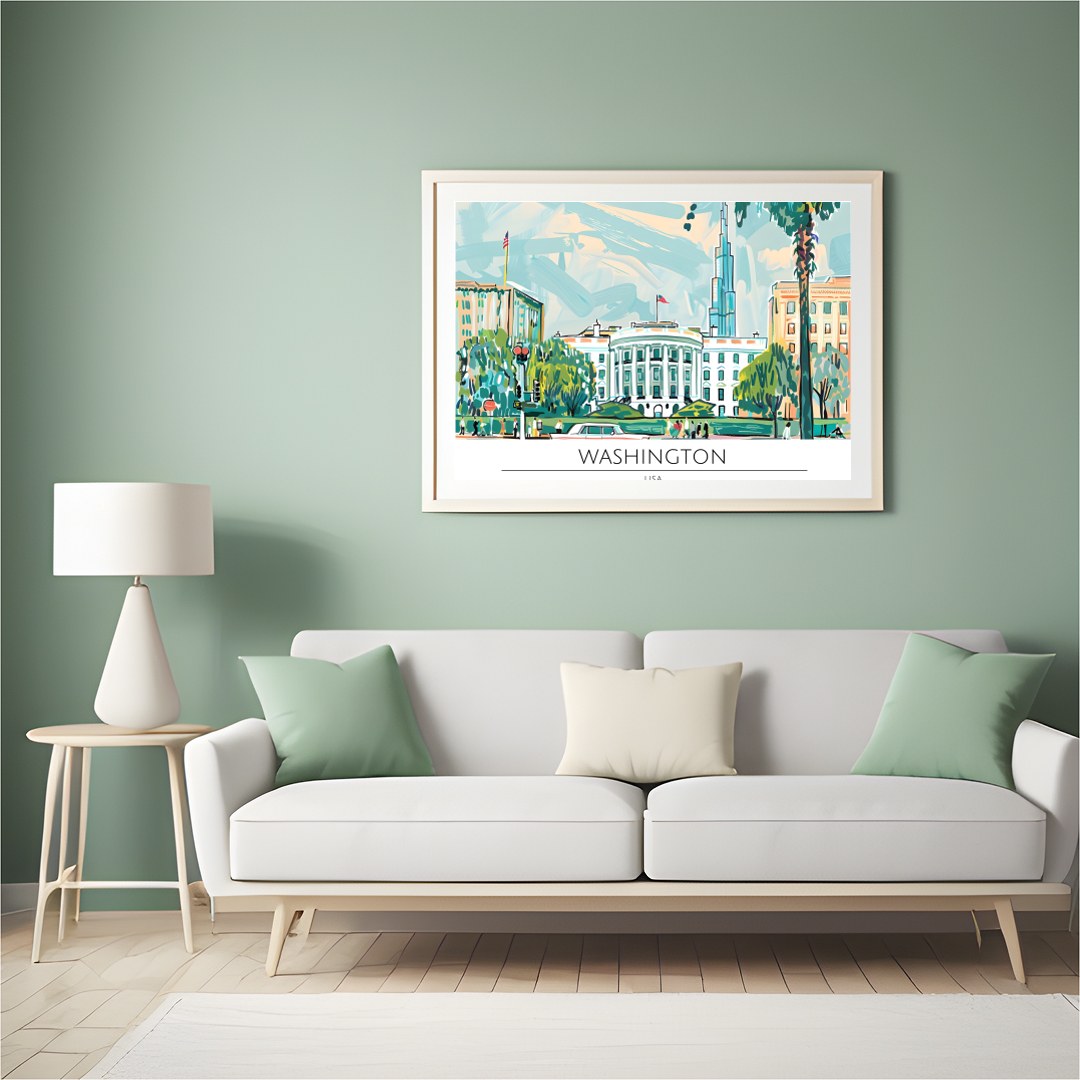 Capture the essence of Washington D.C. with this vibrant and dynamic illustration. Featuring the for Hall