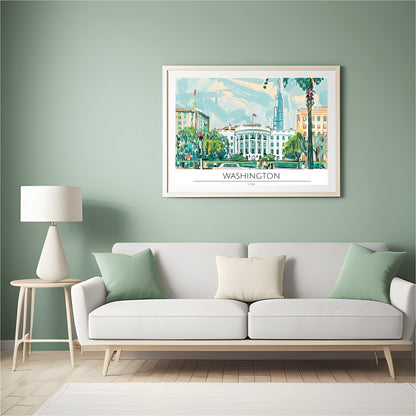 Capture the essence of Washington D.C. with this vibrant and dynamic illustration. Featuring the for Hall