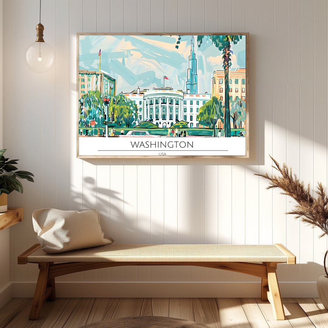 Capture the essence of Washington D.C. with this vibrant and dynamic illustration. Featuring the for Hallway