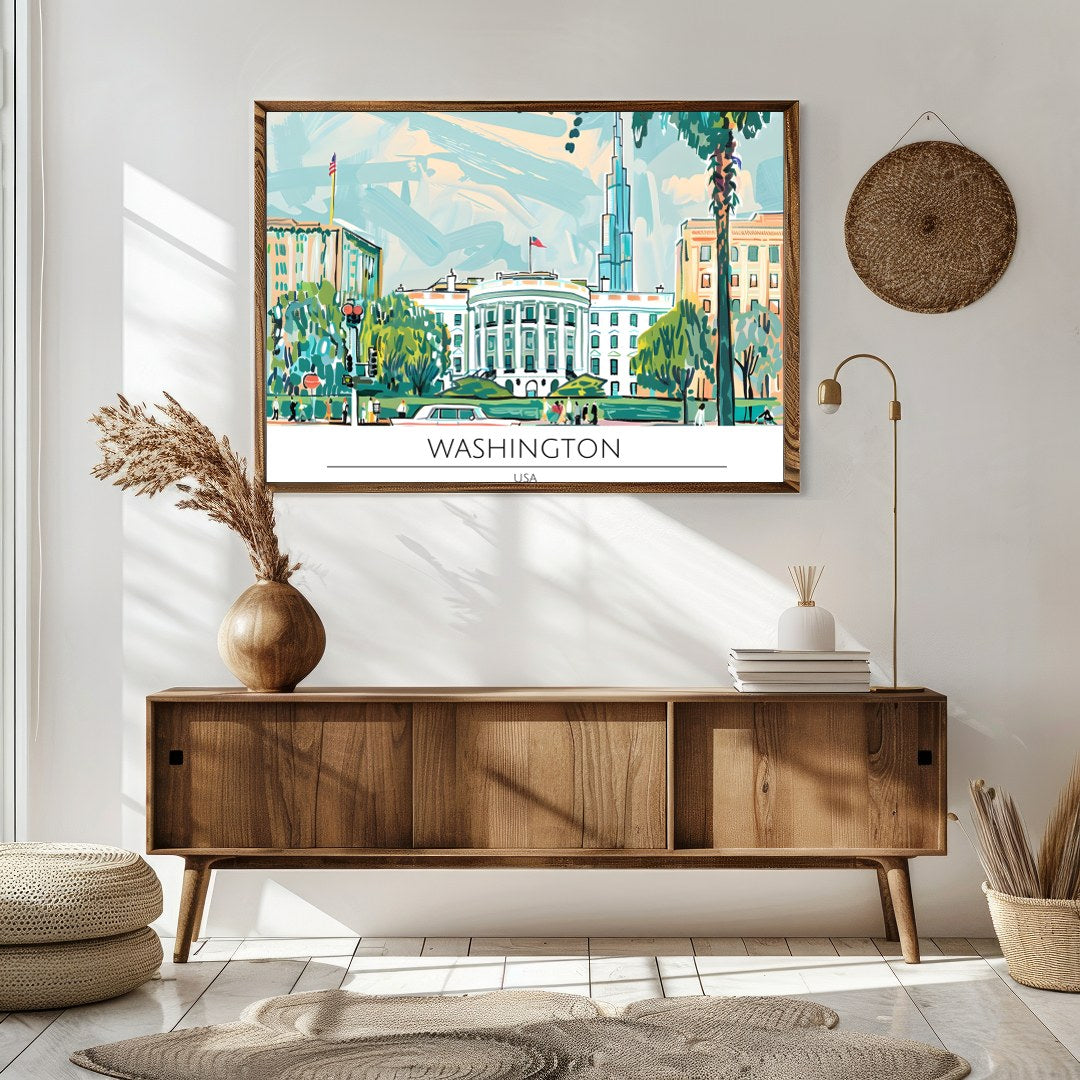 Capture the essence of Washington D.C. with this vibrant and dynamic illustration. Featuring the for Sitting Area