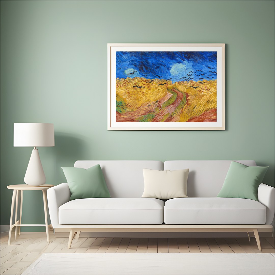 Immerse yourself in this mesmerizing artwork capturing a dramatic scene of crows soaring over a for Hall
