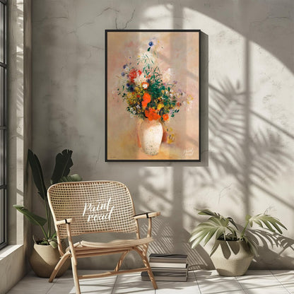“Vase of Flowers (Pink Background)” by Odilon Redon presents a bountiful arrangement of colorful wi… for other