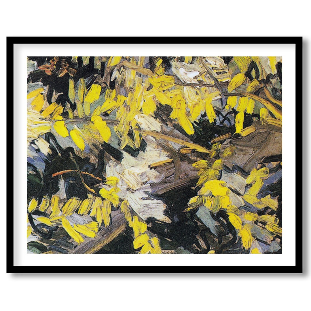 Immerse yourself in this lively artwork, bursting with vibrant yellow blossoms against a textured for dwelling