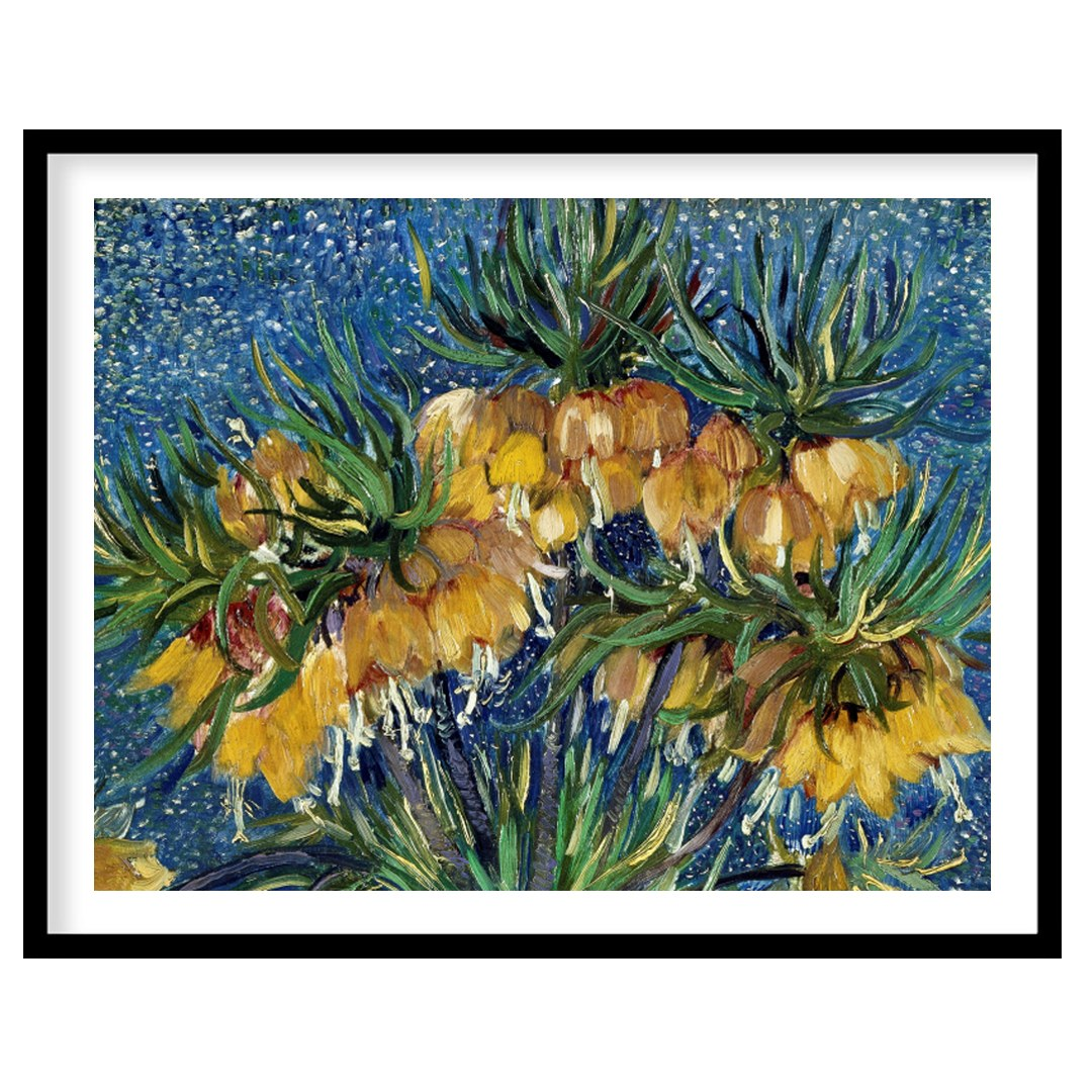 This captivating artwork features vibrant yellow flowers set against a mesmerizing starry blue for gallery