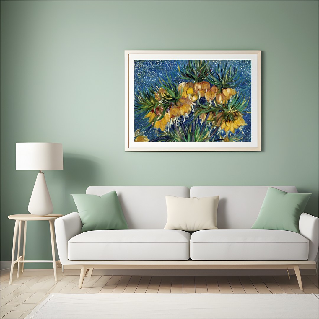 This captivating artwork features vibrant yellow flowers set against a mesmerizing starry blue for Hall