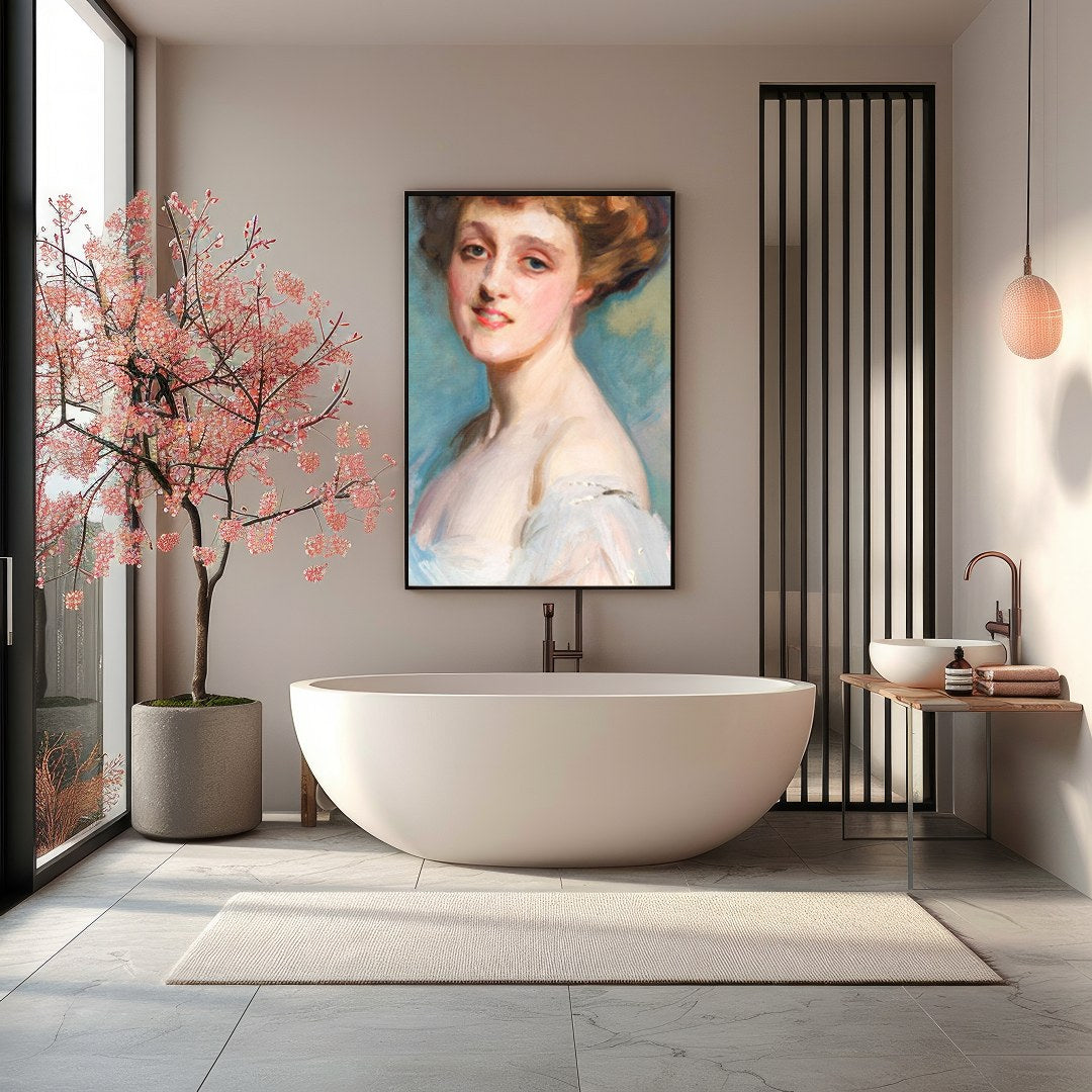 Experience the timeless charm of Victorian elegance with this captivating portrait. Its soft for Bathroom