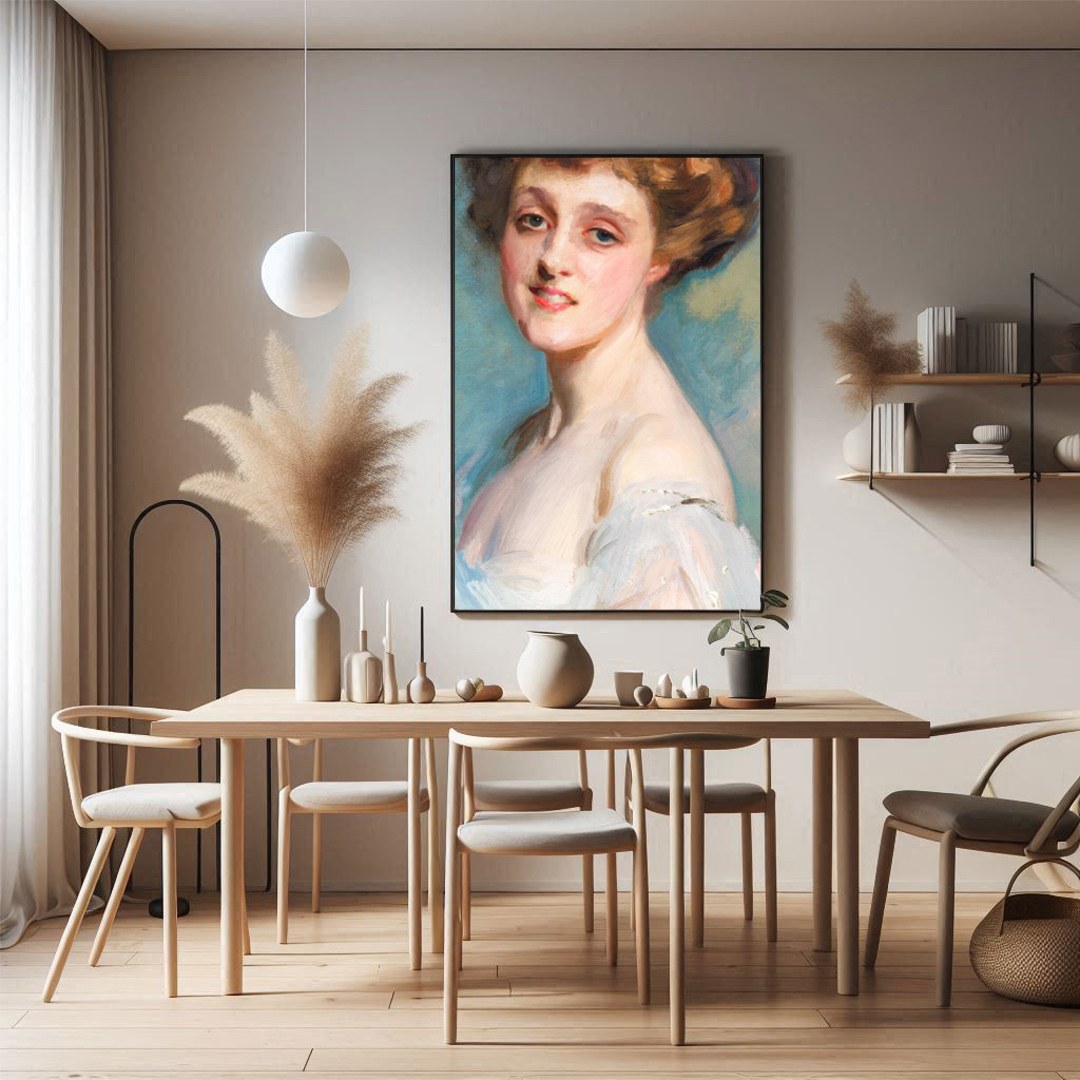 Experience the timeless charm of Victorian elegance with this captivating portrait. Its soft for Dining