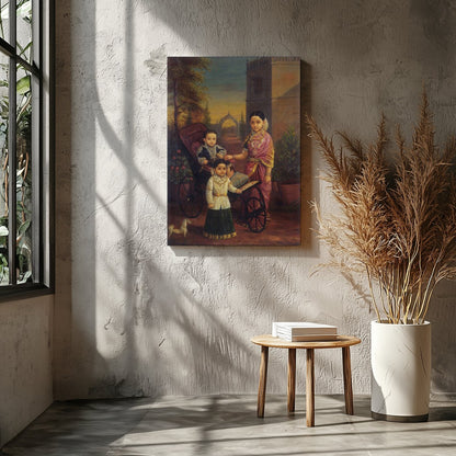 Immerse yourself in the refined elegance of this Victorian-era family portrait. Exquisitely for Entrance