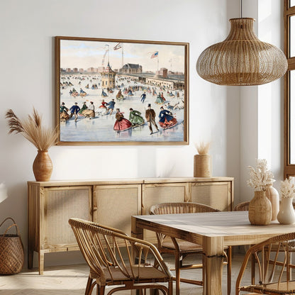 Step back in time with this captivating piece depicting a lively skating scene on a frozen pond. for Dining