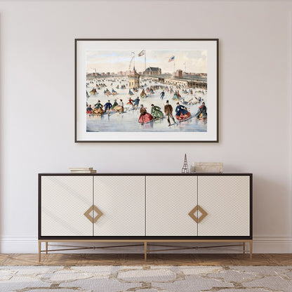 Step back in time with this captivating piece depicting a lively skating scene on a frozen pond. for Foyer