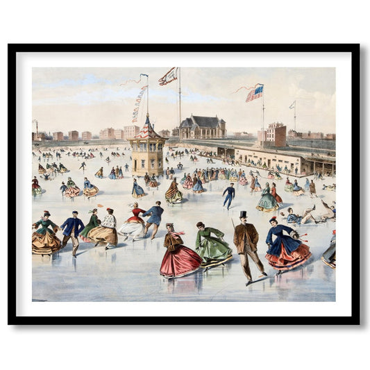 Step back in time with this captivating piece depicting a lively skating scene on a frozen pond. for studio
