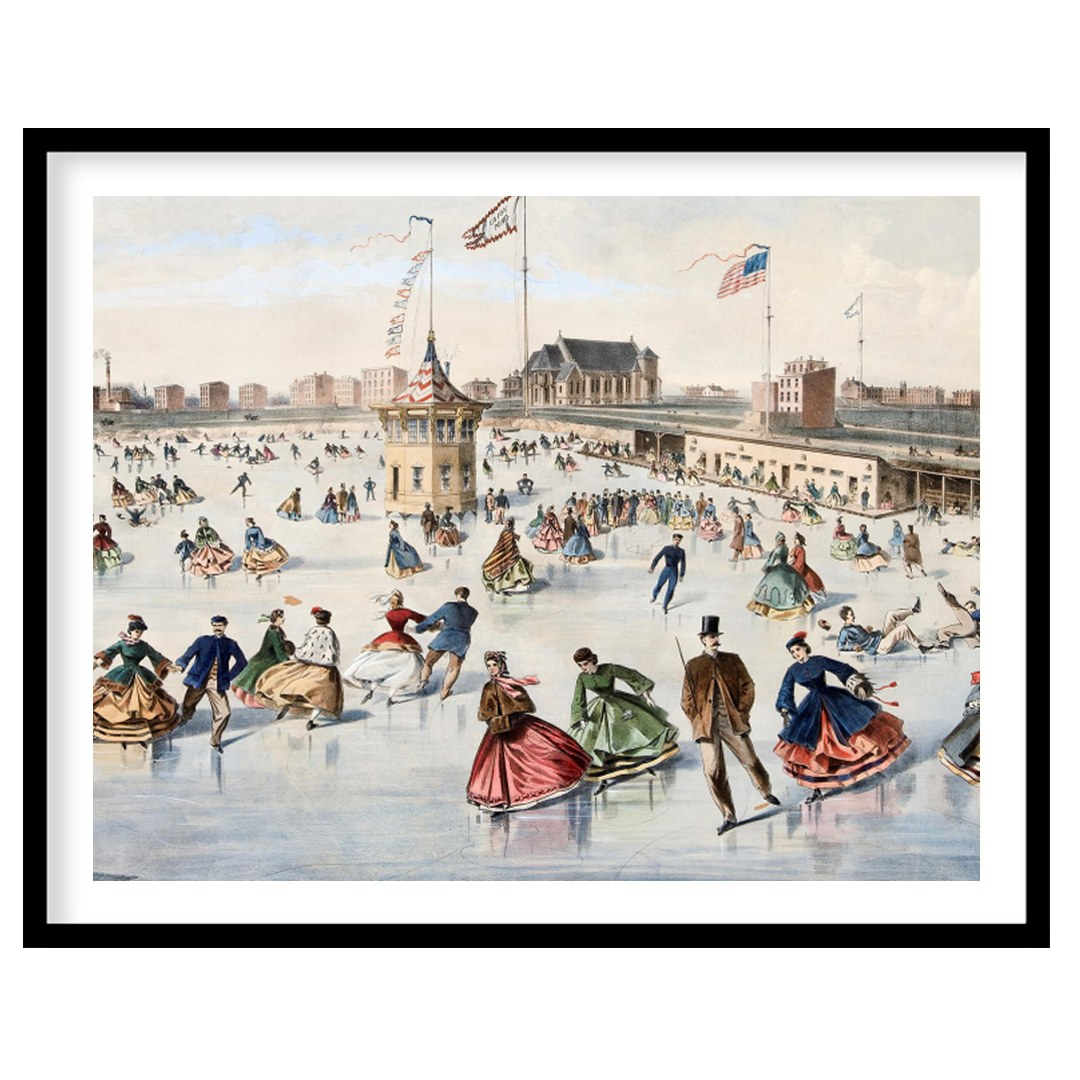 Step back in time with this captivating piece depicting a lively skating scene on a frozen pond. for studio