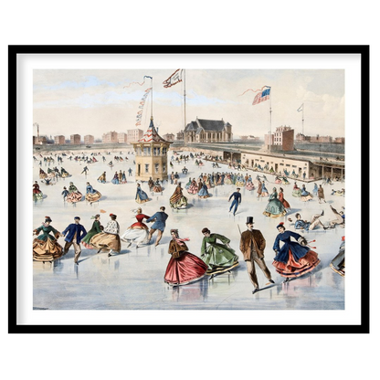 Step back in time with this captivating piece depicting a lively skating scene on a frozen pond. for studio