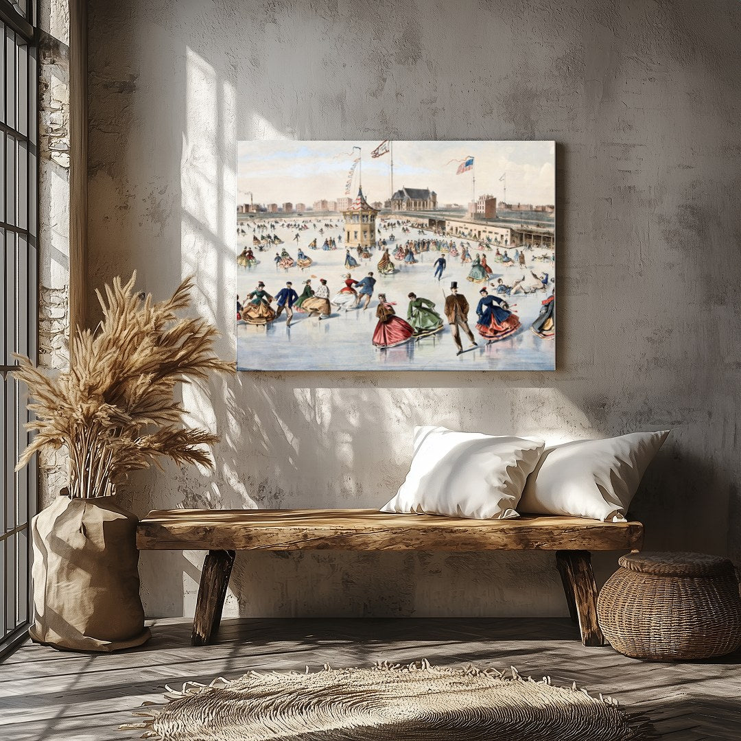 Step back in time with this captivating piece depicting a lively skating scene on a frozen pond. for Veranda