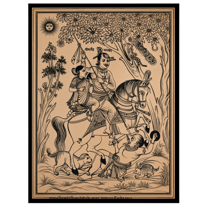 Immerse yourself in a scene of triumph and divine elegance with this exquisite Pichwai artwork for sweet-home
