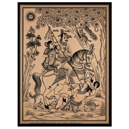 Immerse yourself in a scene of triumph and divine elegance with this exquisite Pichwai artwork for sweet-home