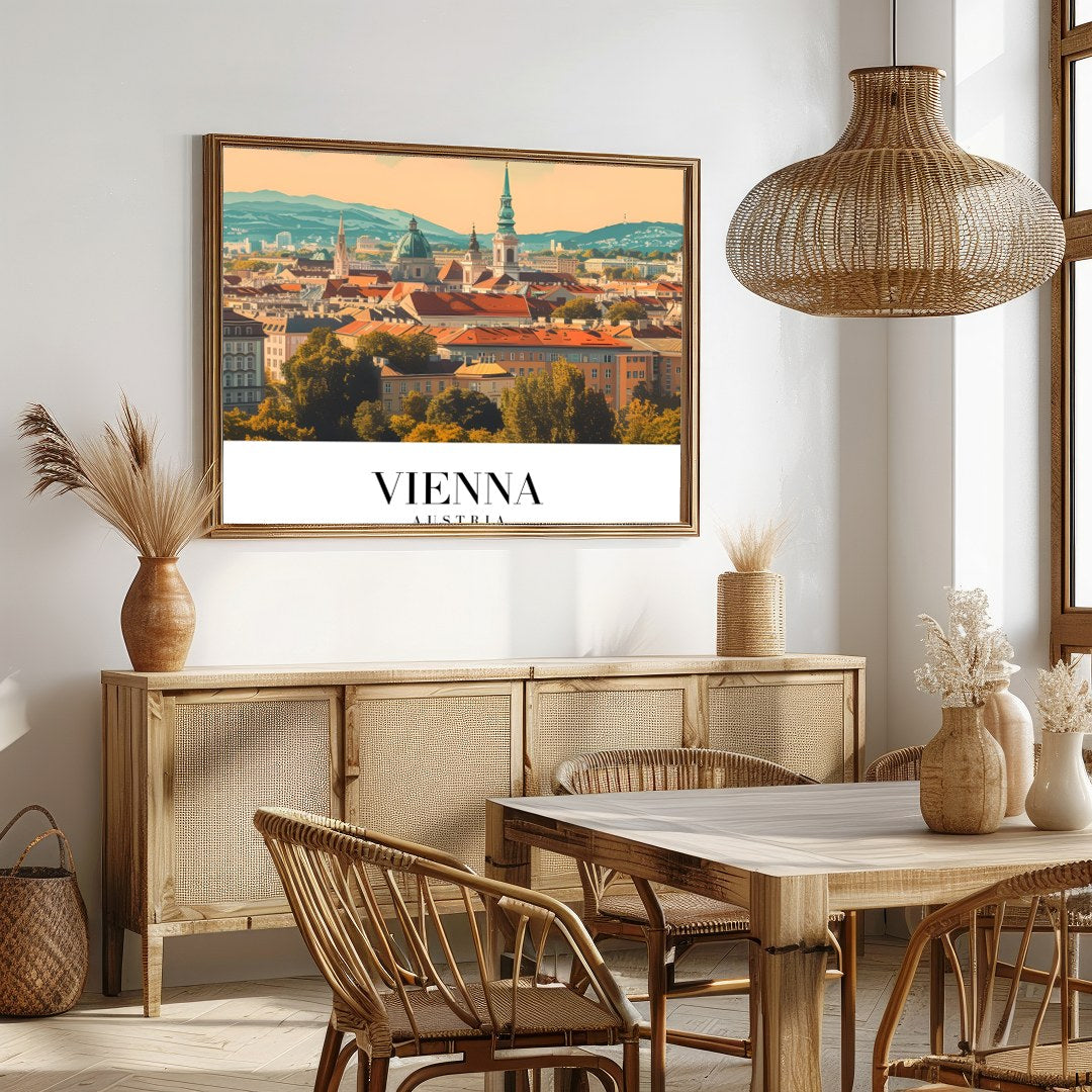Immerse yourself in the tranquil beauty of Vienna's skyline with this elegant wall art piece. for Dining