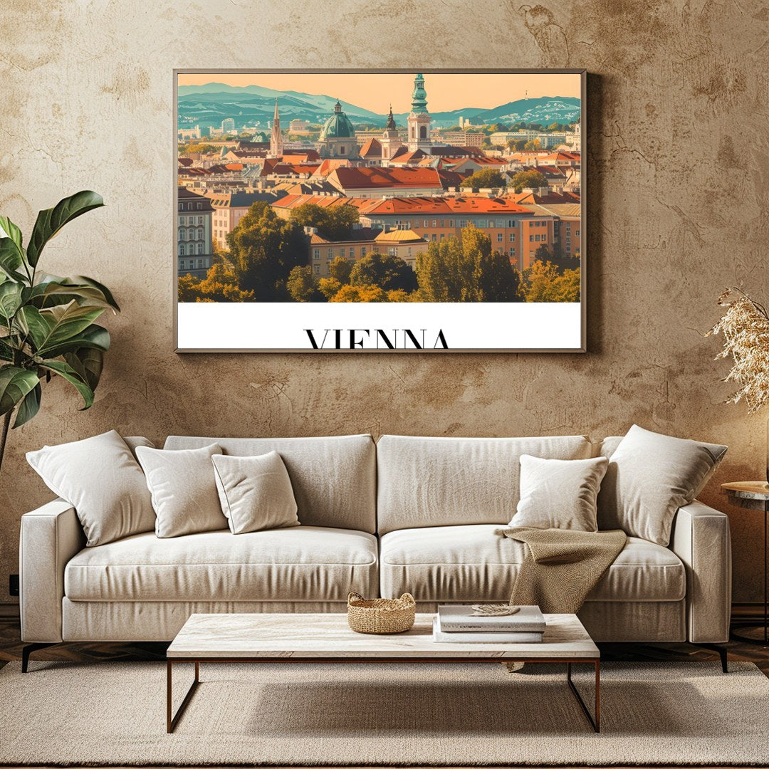 Immerse yourself in the tranquil beauty of Vienna's skyline with this elegant wall art piece. for Family Room