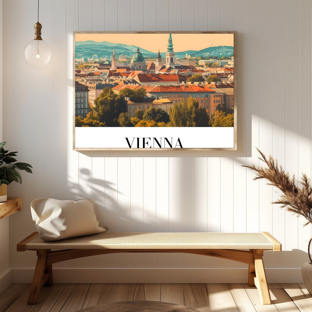 Immerse yourself in the tranquil beauty of Vienna's skyline with this elegant wall art piece. for Hallway