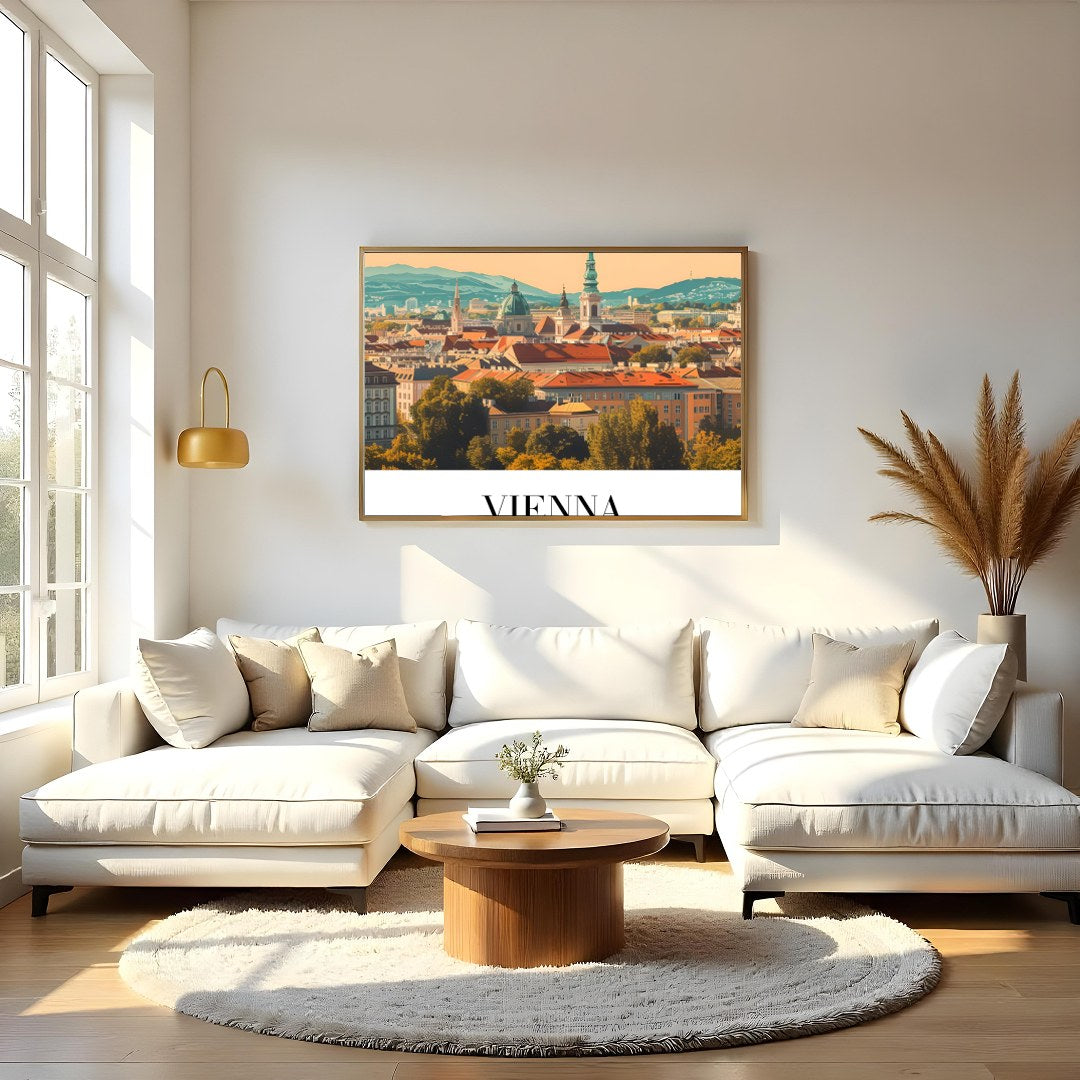 Immerse yourself in the tranquil beauty of Vienna's skyline with this elegant wall art piece. for Living Room