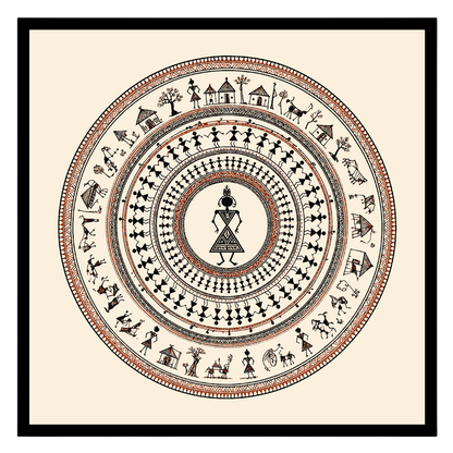 Discover the rhythmic elegance of village life captured in this stunning Warli Art print. Depicting for residence