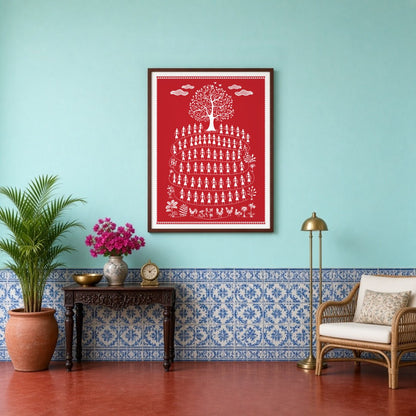 Immerse yourself in the vibrant traditions of village life with this enchanting Warli art print. for Entrance
