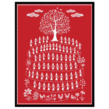 Immerse yourself in the vibrant traditions of village life with this enchanting Warli art print. for living-space