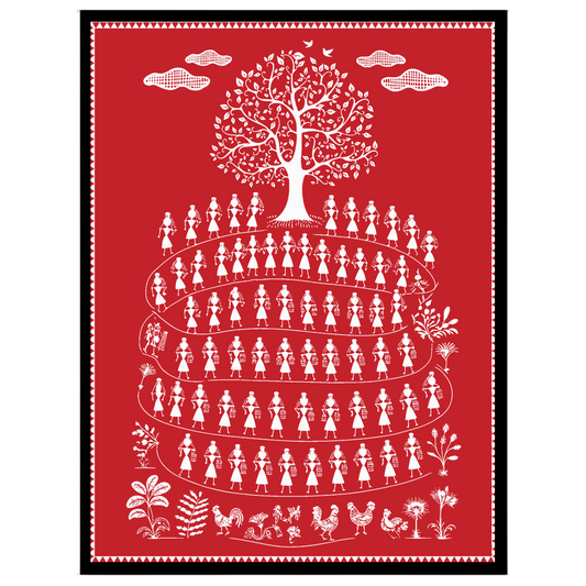 Immerse yourself in the vibrant traditions of village life with this enchanting Warli art print. for living-space