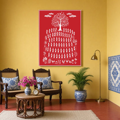 Immerse yourself in the vibrant traditions of village life with this enchanting Warli art print. for Sitting Area