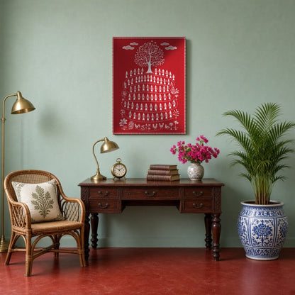 Immerse yourself in the vibrant traditions of village life with this enchanting Warli art print. for Study