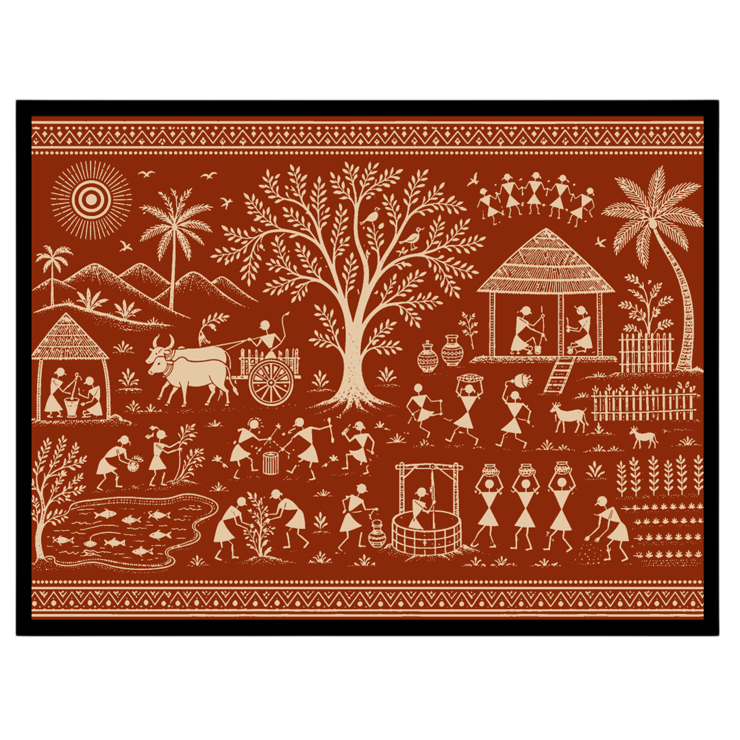 Immerse yourself in the rhythmic harmony of village life with this stunning Warli art piece. for living-space