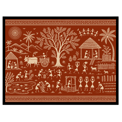 Immerse yourself in the rhythmic harmony of village life with this stunning Warli art piece. for living-space