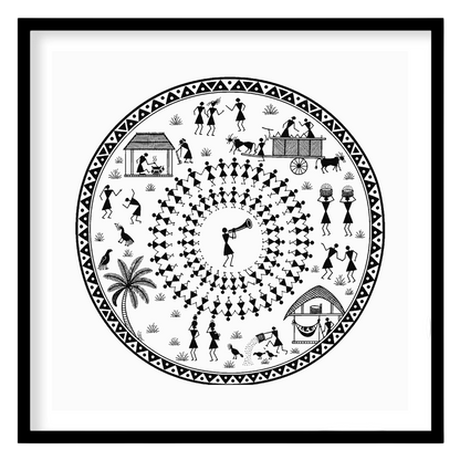Celebrate the joyous rhythms of village life with this captivating Warli art print, showcasing for nook